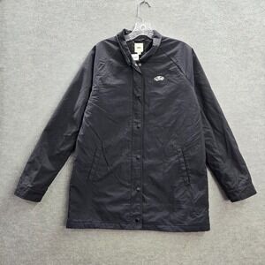 Vans Women‎ Jacket Medium Black Longline Coach Windbreaker Logo Snap Skater